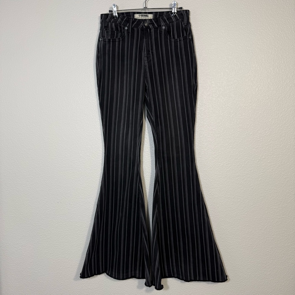 High-Rise Black Pinstripe Flare Jeans Bell Bottom waist 28 L 33 high rise